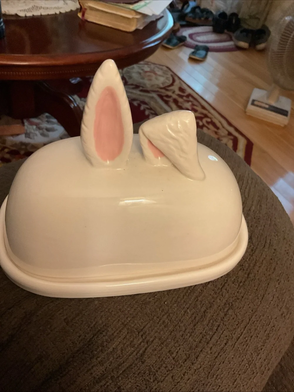 Rare  Butter Dish With Bunny Rabbit Ears Top Whimsy Home By Magenta Easter EUC